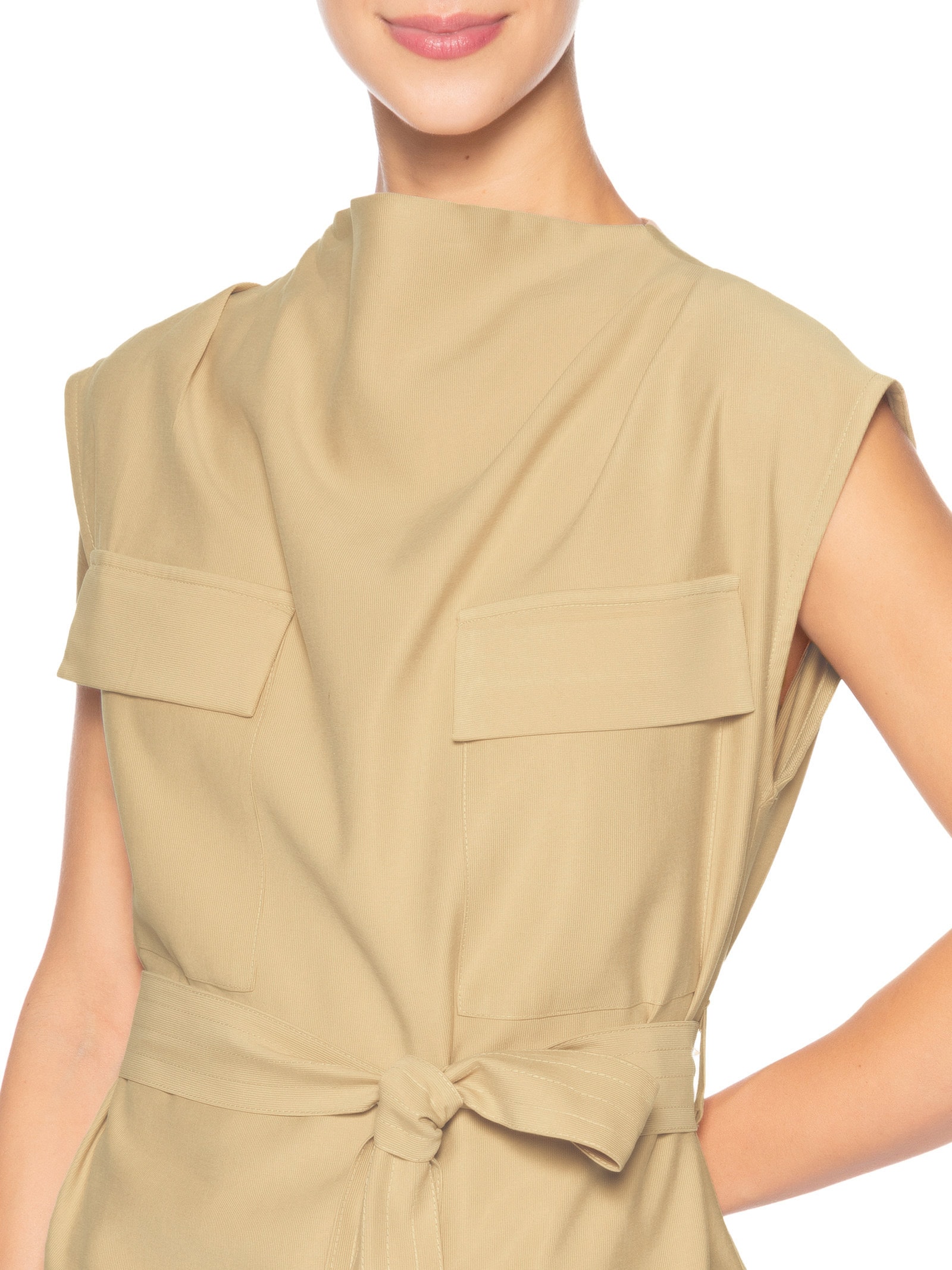 Blusa Feminina Com Bolsos Frontais E Cinto Para Amarração Bege '2Essential