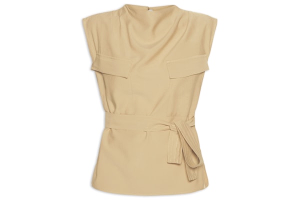 Blusa Feminina Com Bolsos Frontais E Cinto Para Amarração - Bege