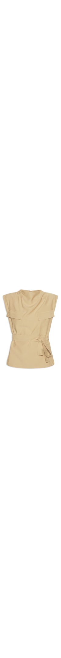 Blusa Feminina Com Bolsos Frontais E Cinto Para Amarração - Bege