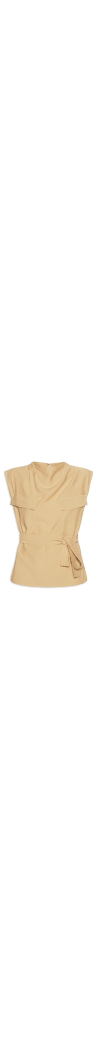 Blusa Feminina Com Bolsos Frontais E Cinto Para Amarração - Bege