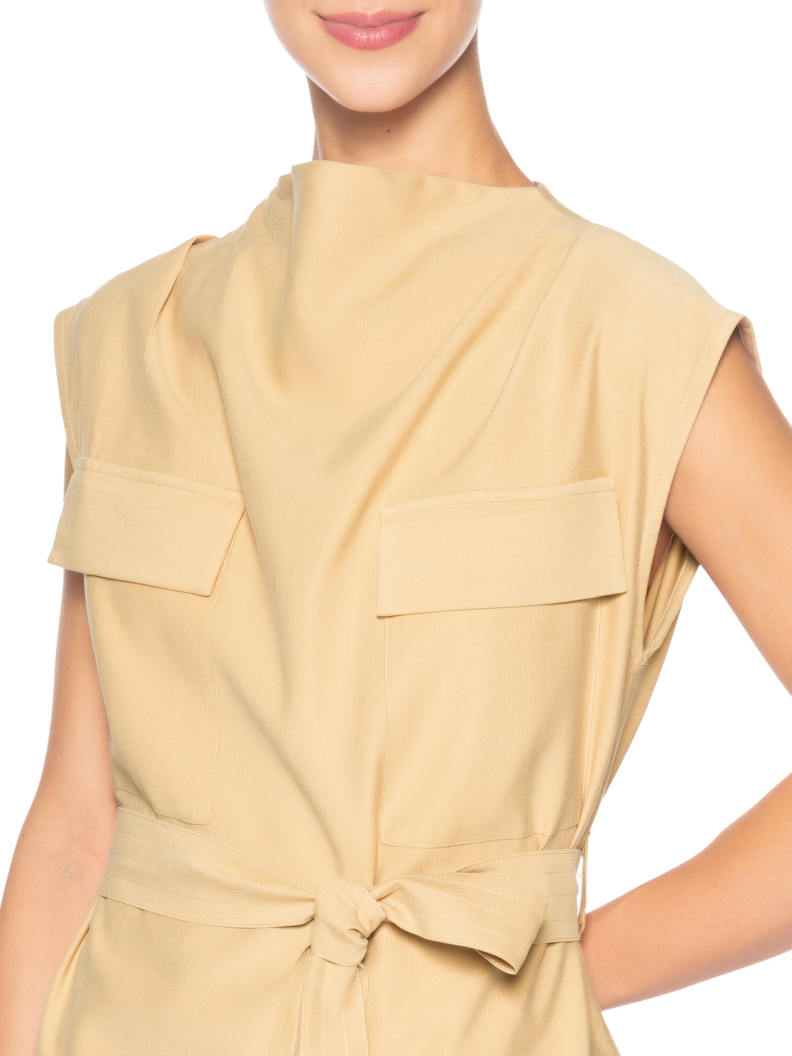 Blusa Feminina Com Bolsos Frontais E Cinto Para Amarração Bege '2Essential