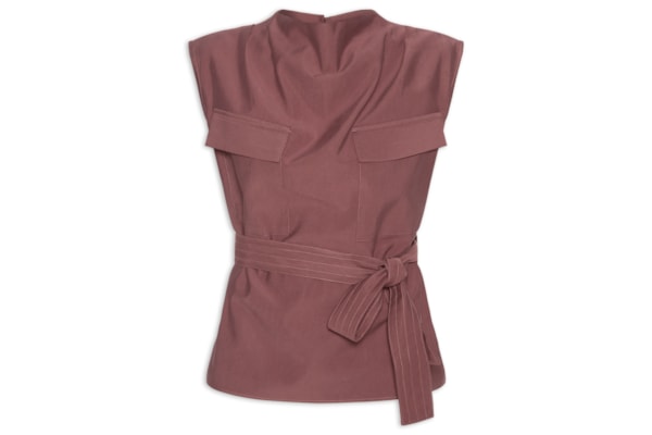 Blusa Feminina Com Bolsos Frontais E Cinto Para Amarração - Vermelho