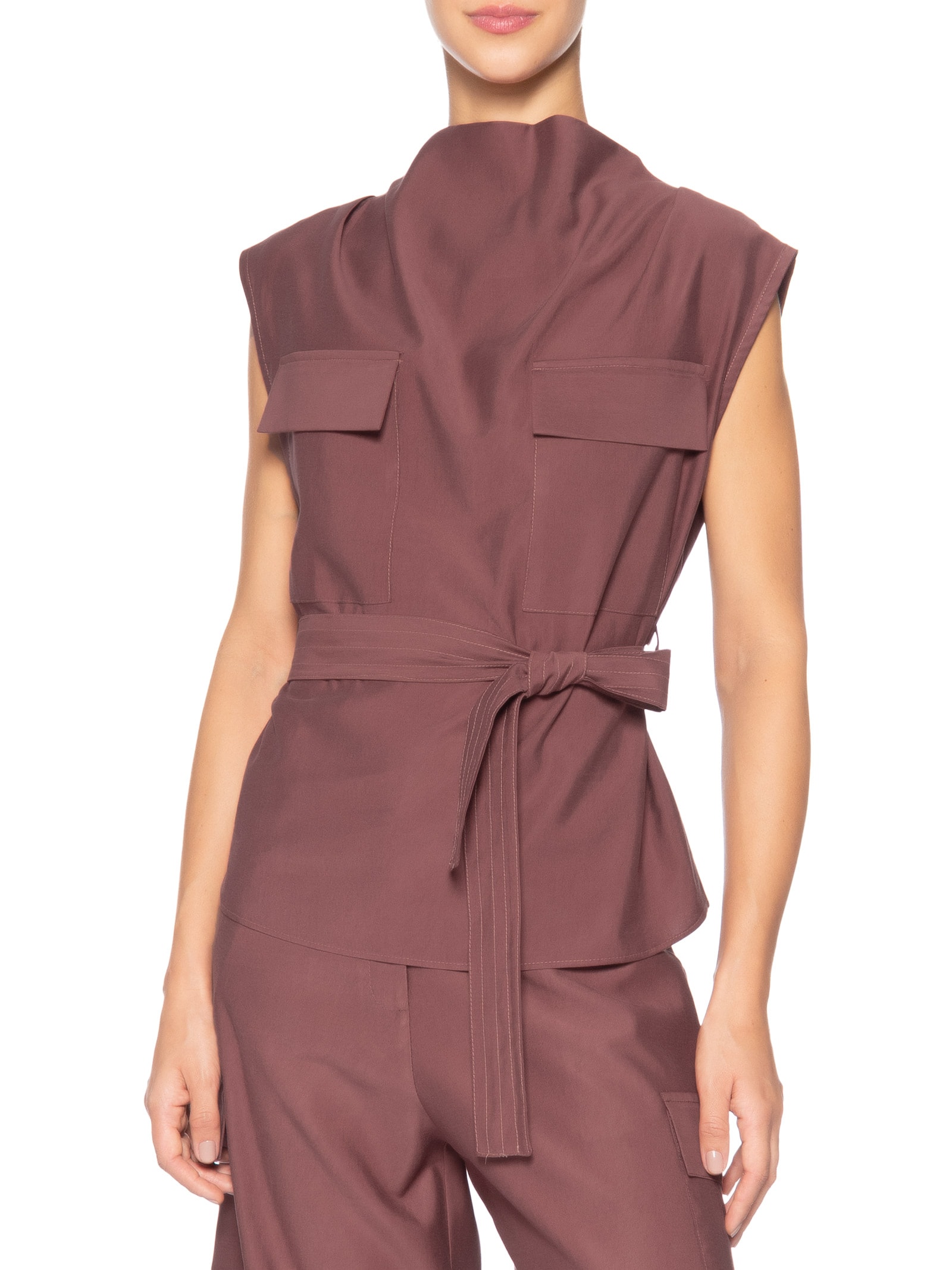 Blusa Feminina Com Bolsos Frontais E Cinto Para Amarração Vermelho '2Essential