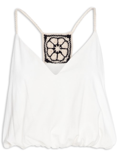 Blusa Feminina Com Crochet Costas E Alça – Off White