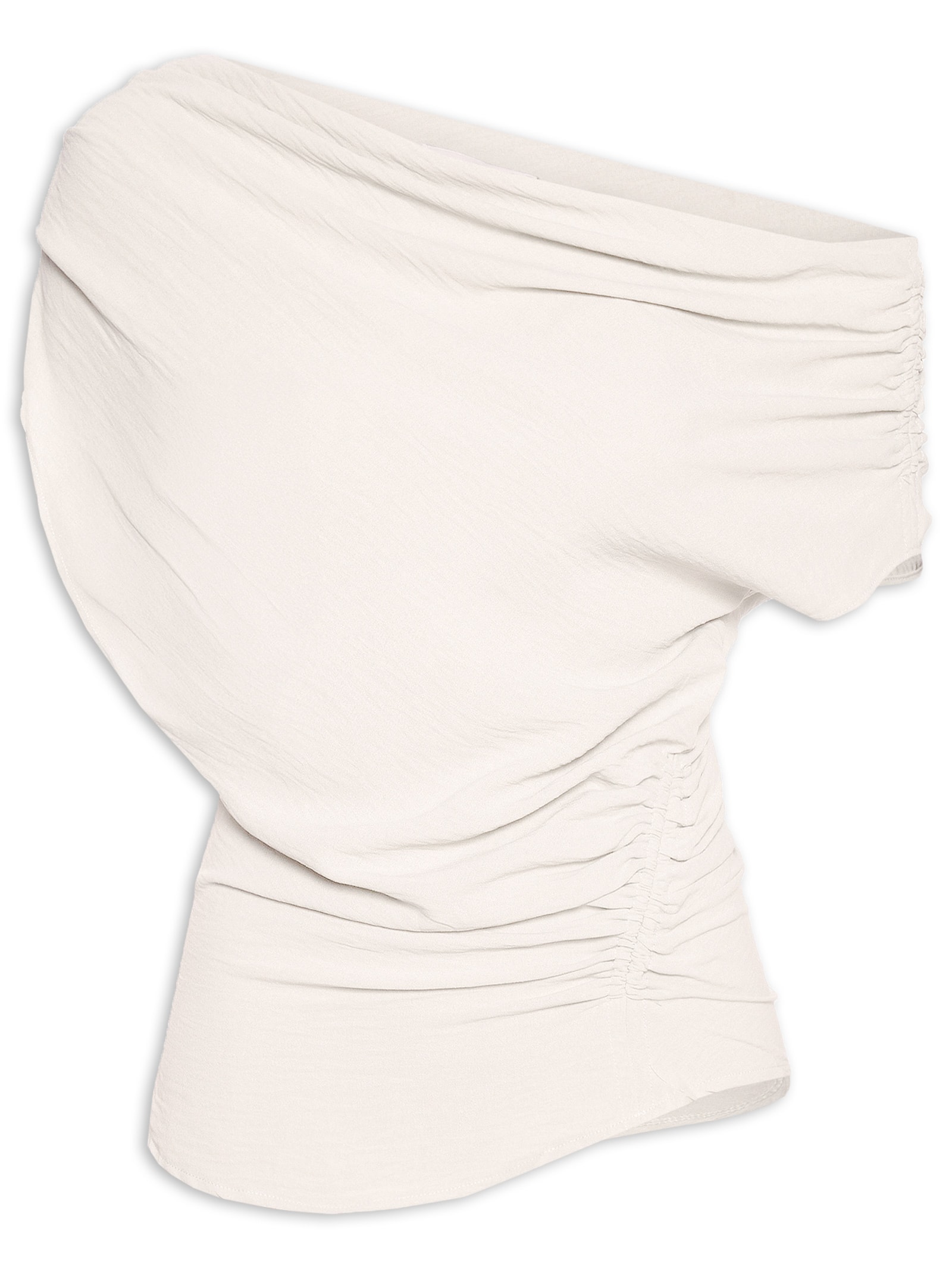 Blusa Feminina Com Decote Assimétrico E Franzidos Laterais Bege '2Essential