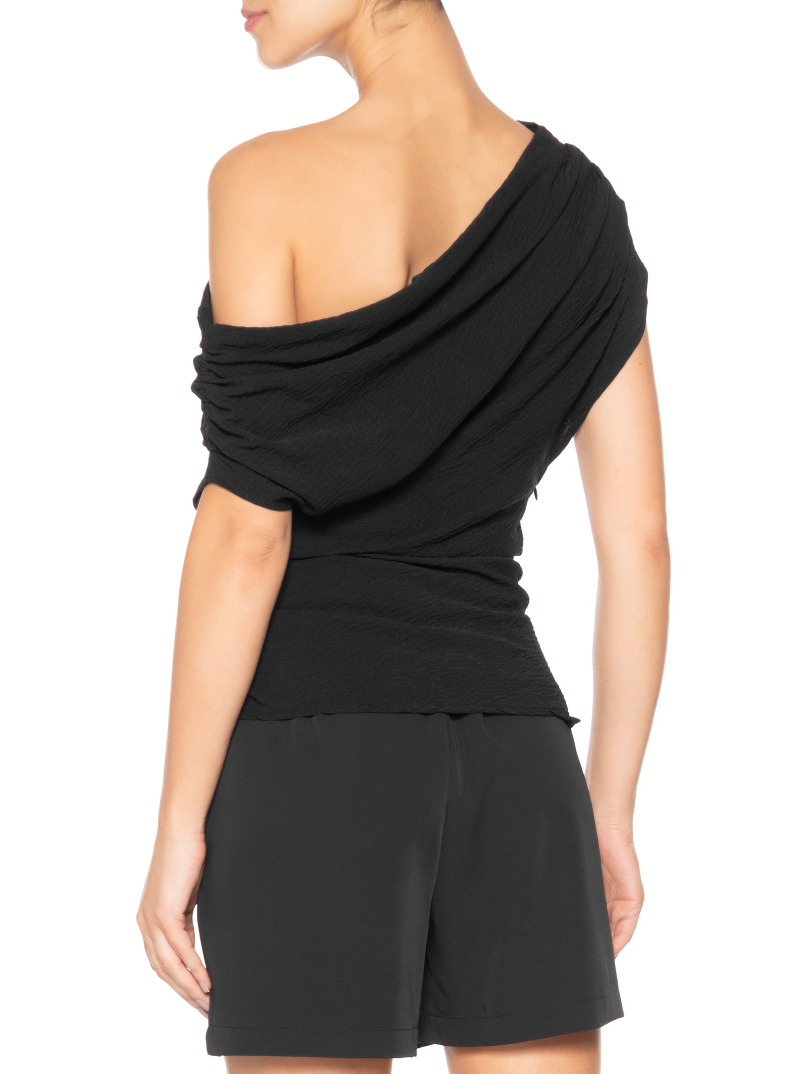 Blusa Feminina Com Decote Assimétrico E Franzidos Laterais Preto '2Essential