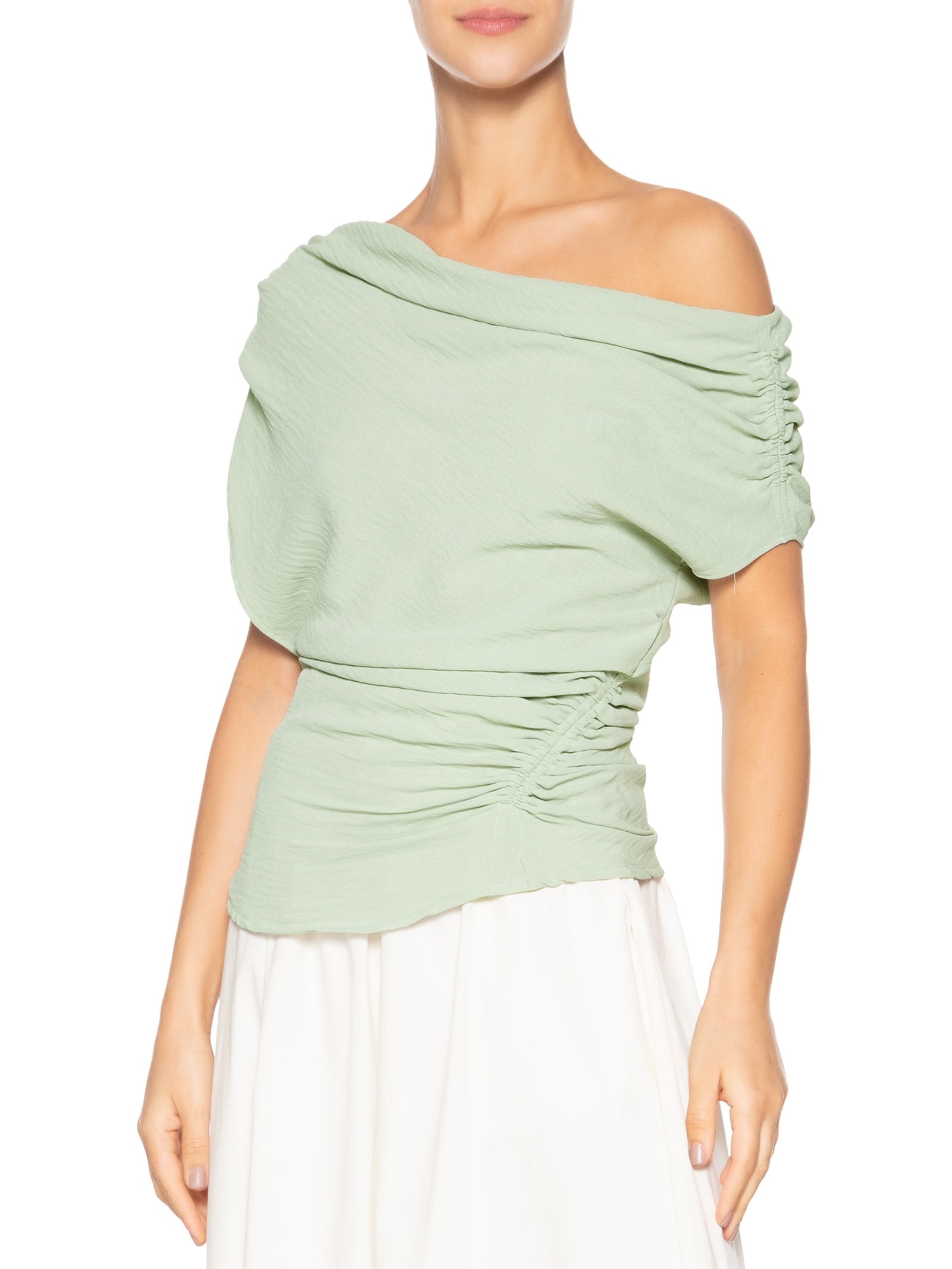 Blusa Feminina Com Decote Assimétrico E Franzidos Laterais Verde '2Essential