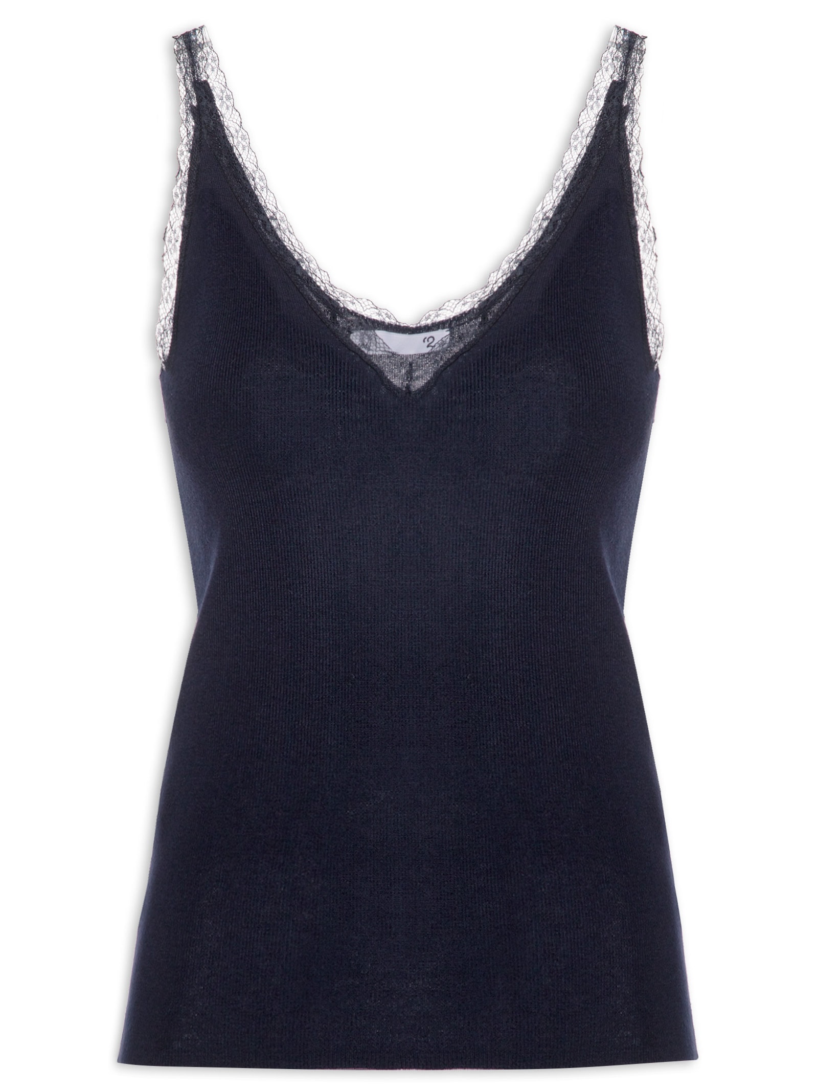 Blusa Feminina Com Detalhe Com Renda Em Tricot Azul '2Essential