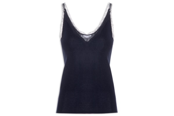 Blusa Feminina Com Detalhe Com Renda Em Tricot - Azul