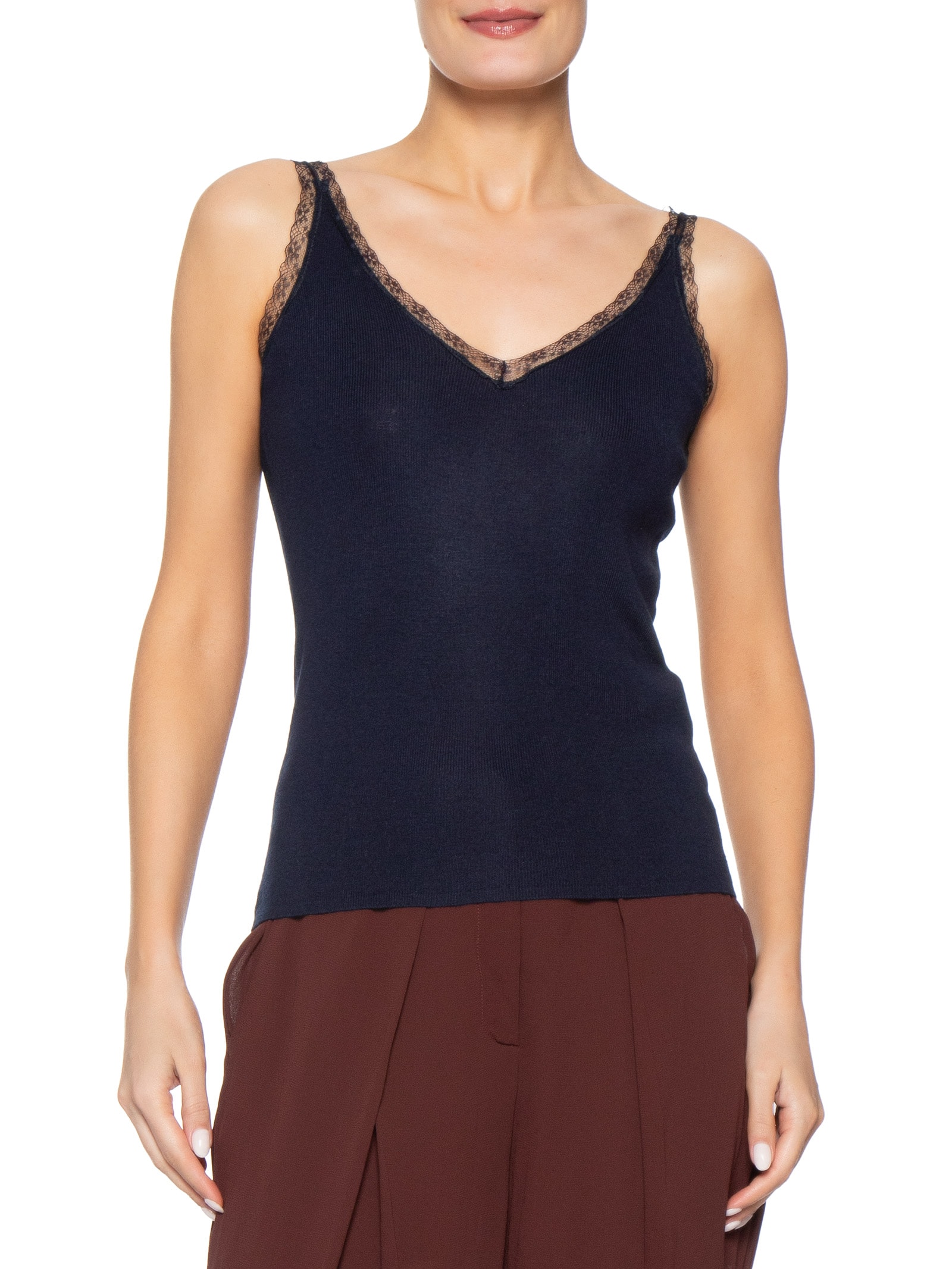 Blusa Feminina Com Detalhe Com Renda Em Tricot Azul '2Essential