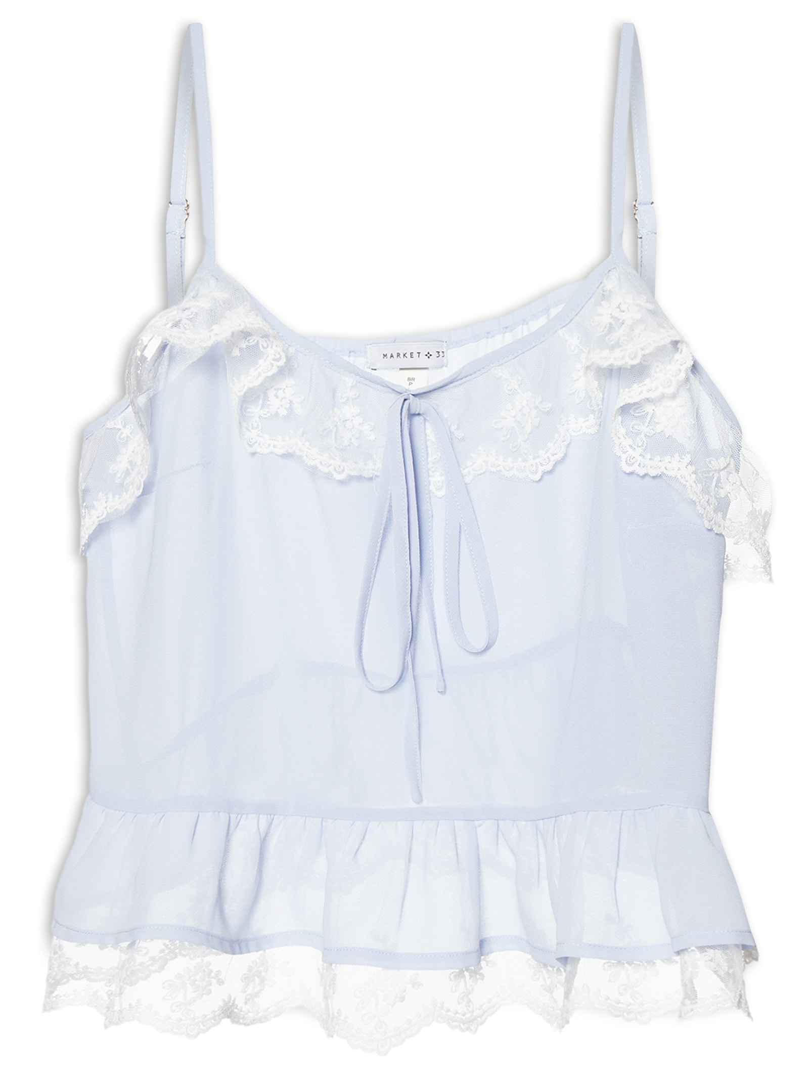 Blusa Feminina com Detalhes em Renda Azul Market 33