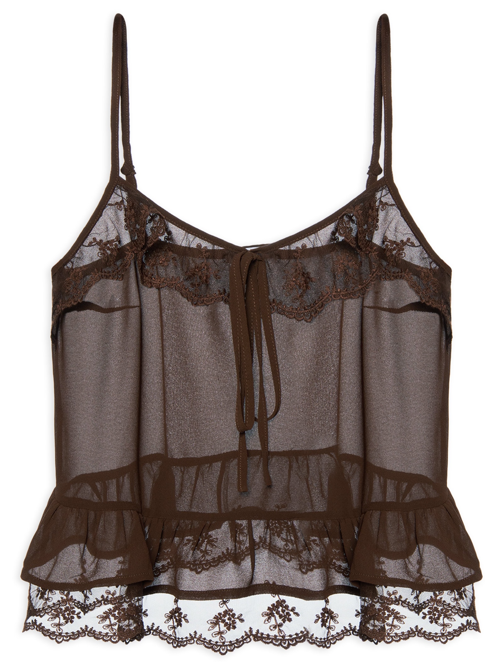 Blusa Feminina com Detalhes em Renda Marrom Market 33