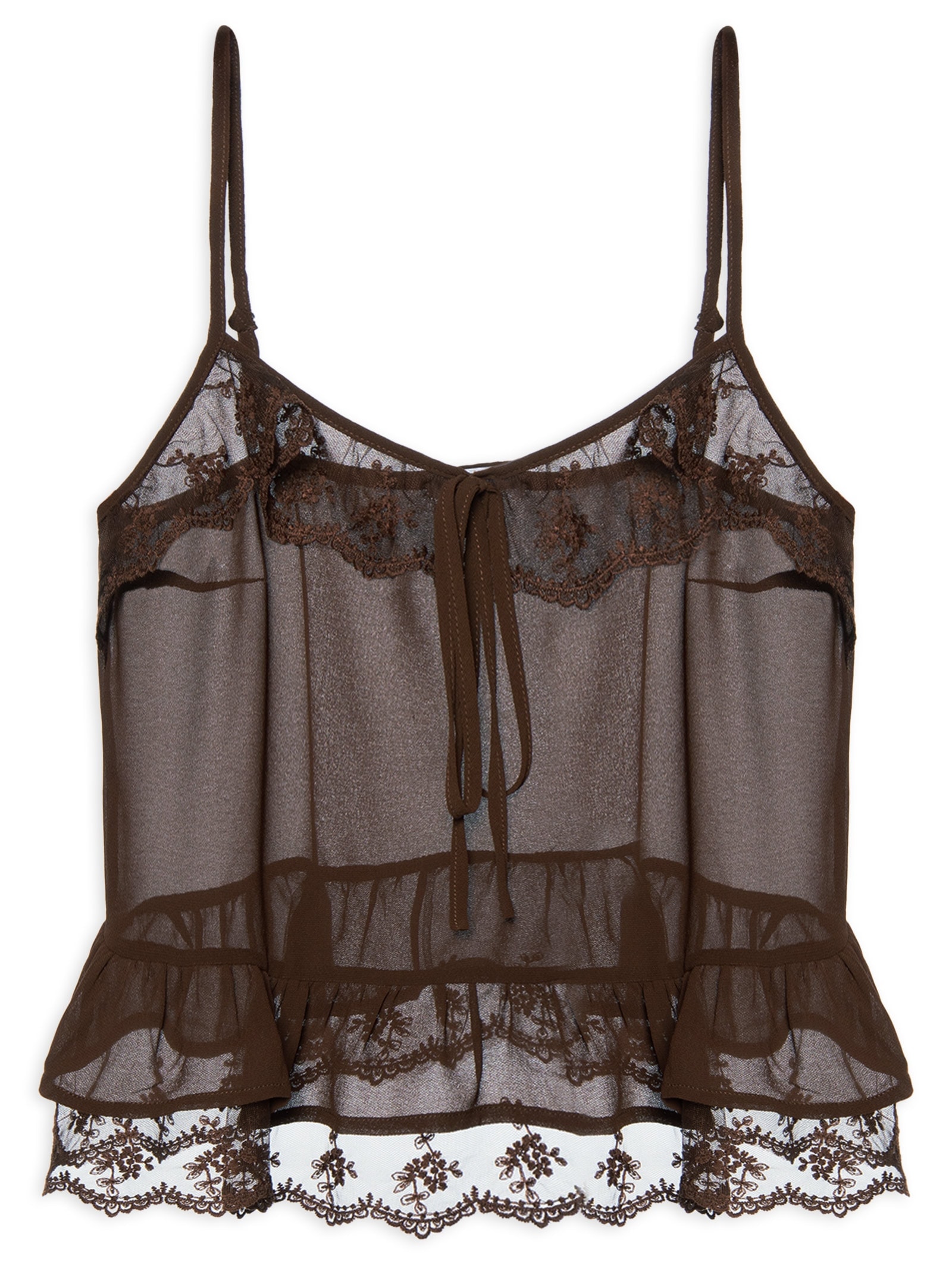Blusa Feminina com Detalhes em Renda Marrom Market 33