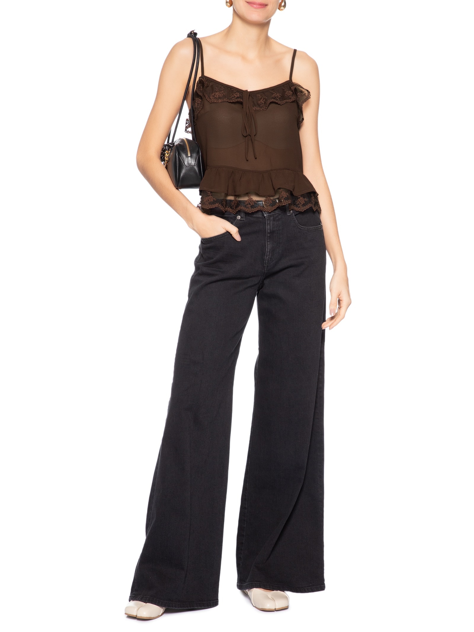 Blusa Feminina com Detalhes em Renda Marrom Market 33
