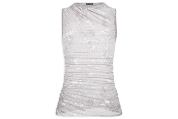 Blusa Feminina Com Drapeados E Detalhes Em Foil - Cinza