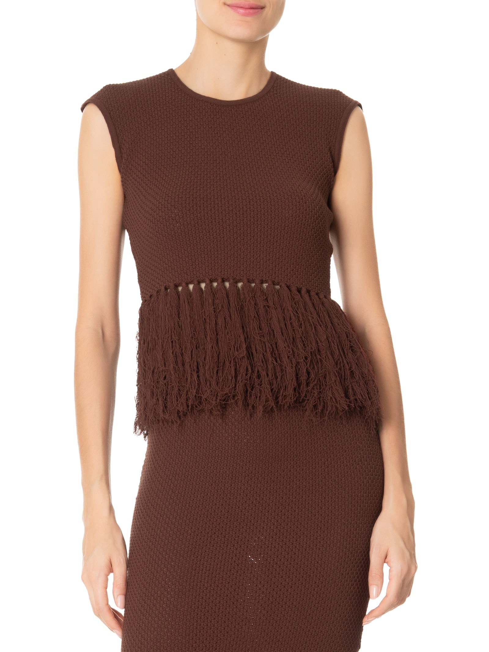 Blusa Feminina Com Franjas Em Tricot Marrom '2Essential