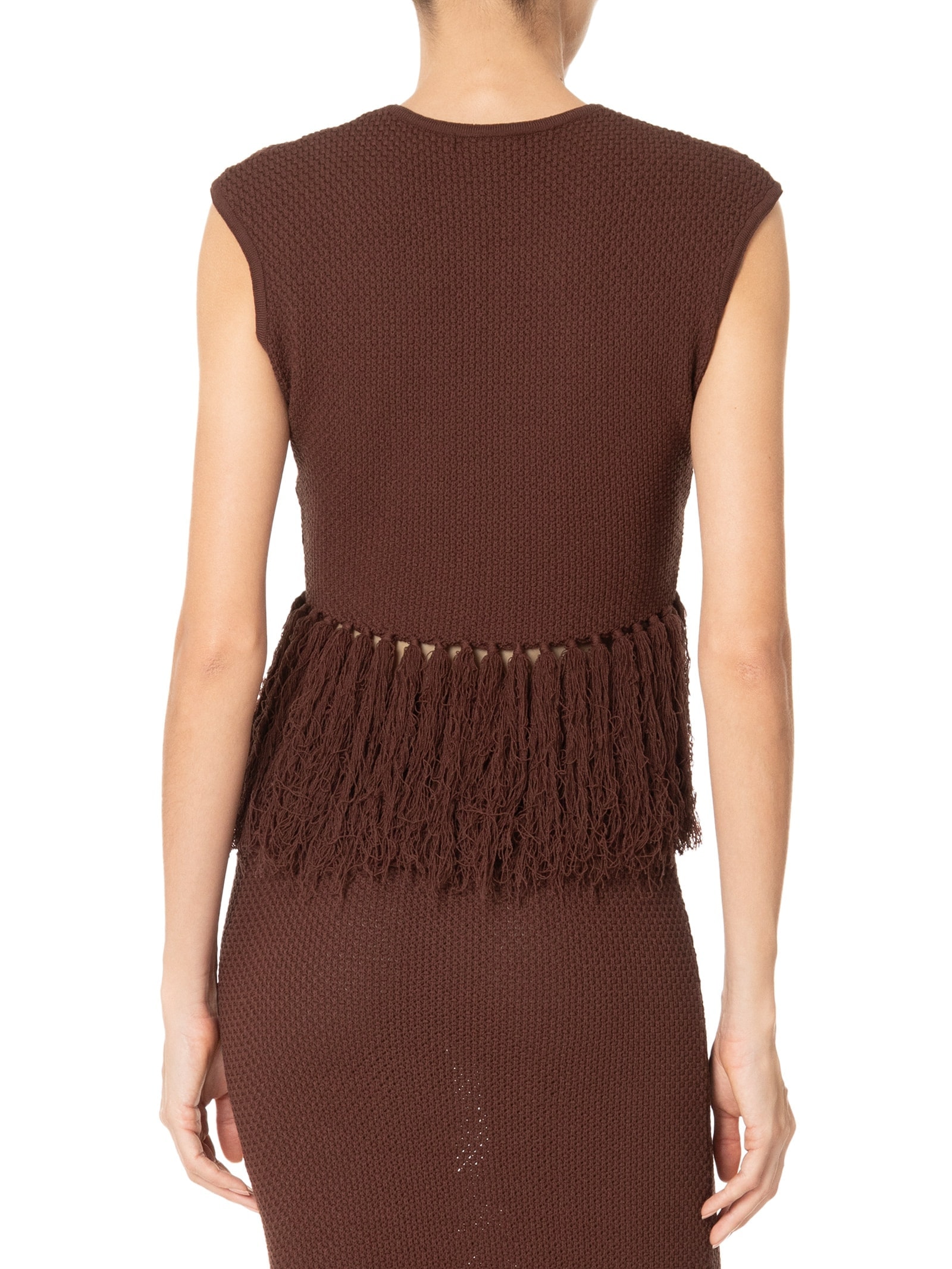 Blusa Feminina Com Franjas Em Tricot Marrom '2Essential