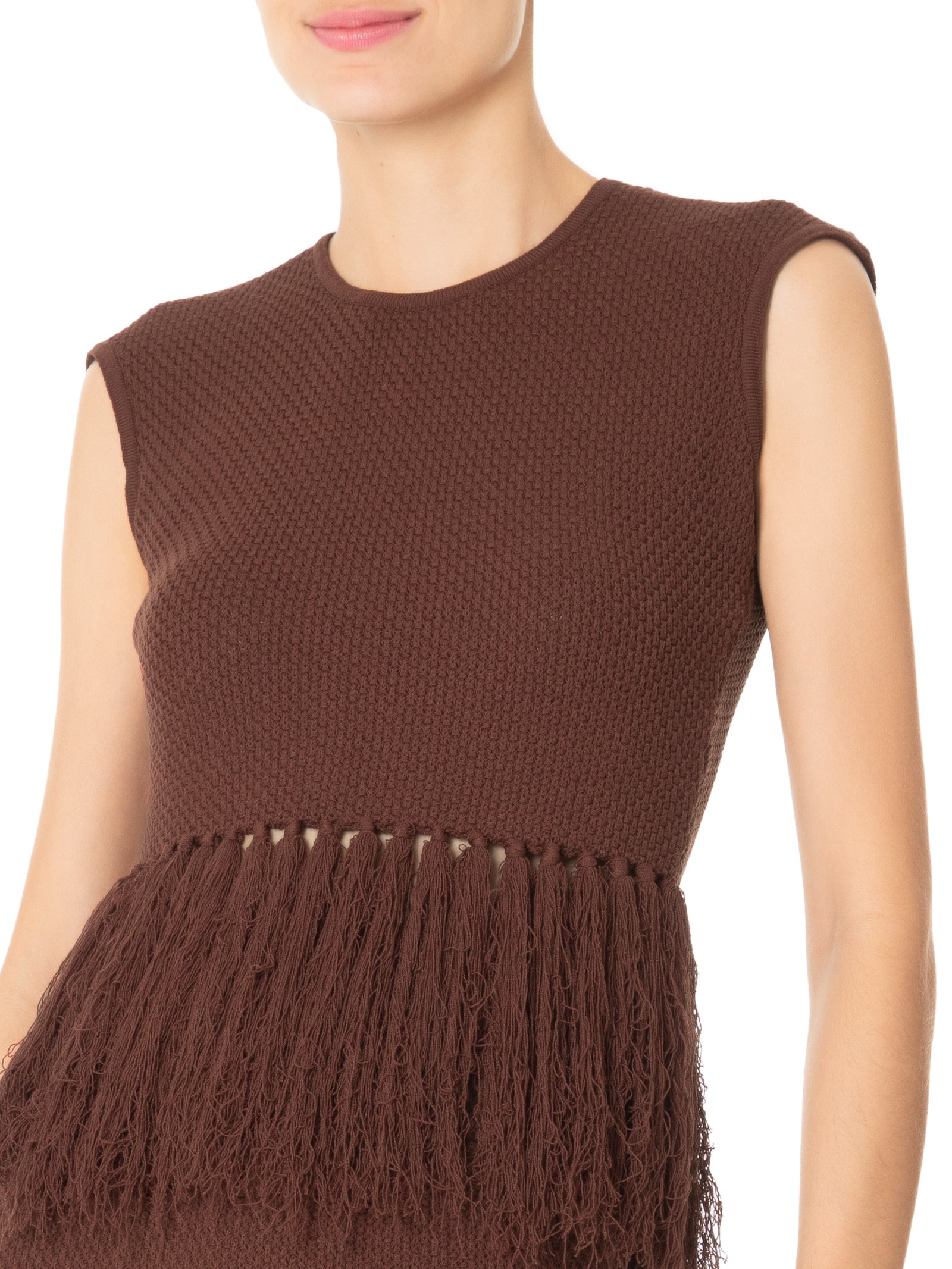 Blusa Feminina Com Franjas Em Tricot Marrom '2Essential