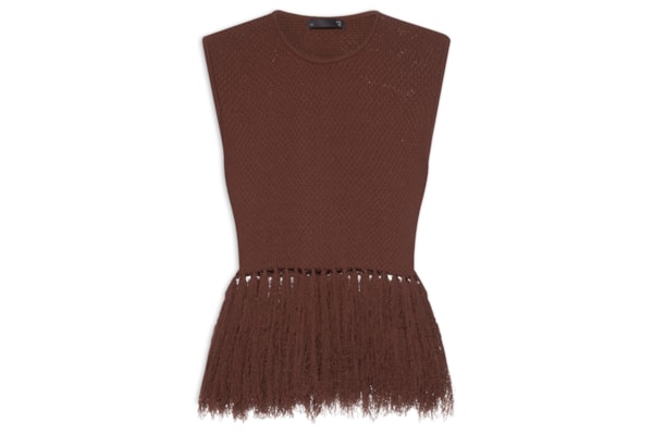 Blusa Feminina Com Franjas Em Tricot - Marrom
