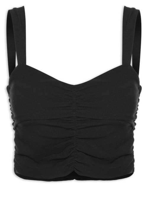 Blusa Feminina Com Franzidos E Alça Larga - Preto