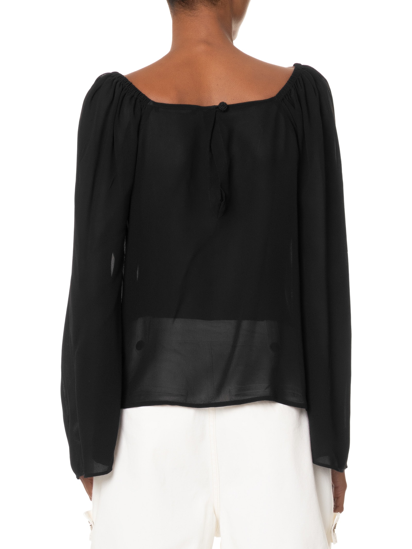 Blusa Feminina Com Manga Ampla E Pala De Renda Preto Animale