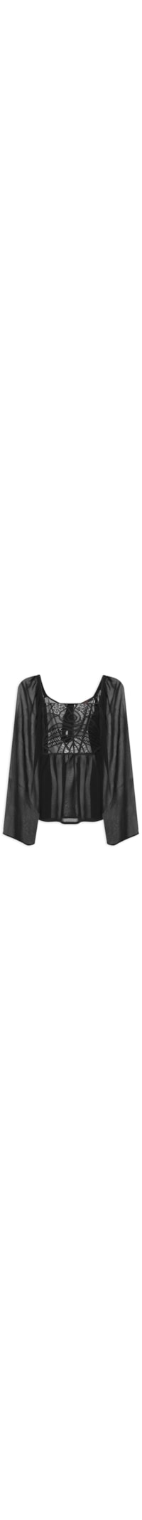 Blusa Feminina Com Manga Ampla E Pala De Renda - Preto