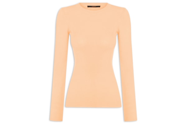 Blusa Feminina Com Manga Longa Canelada De Tricot - Laranja