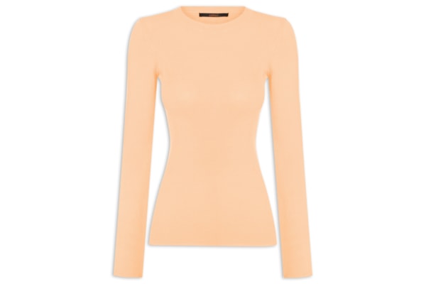 Blusa Feminina Com Manga Longa Canelada De Tricot - Laranja