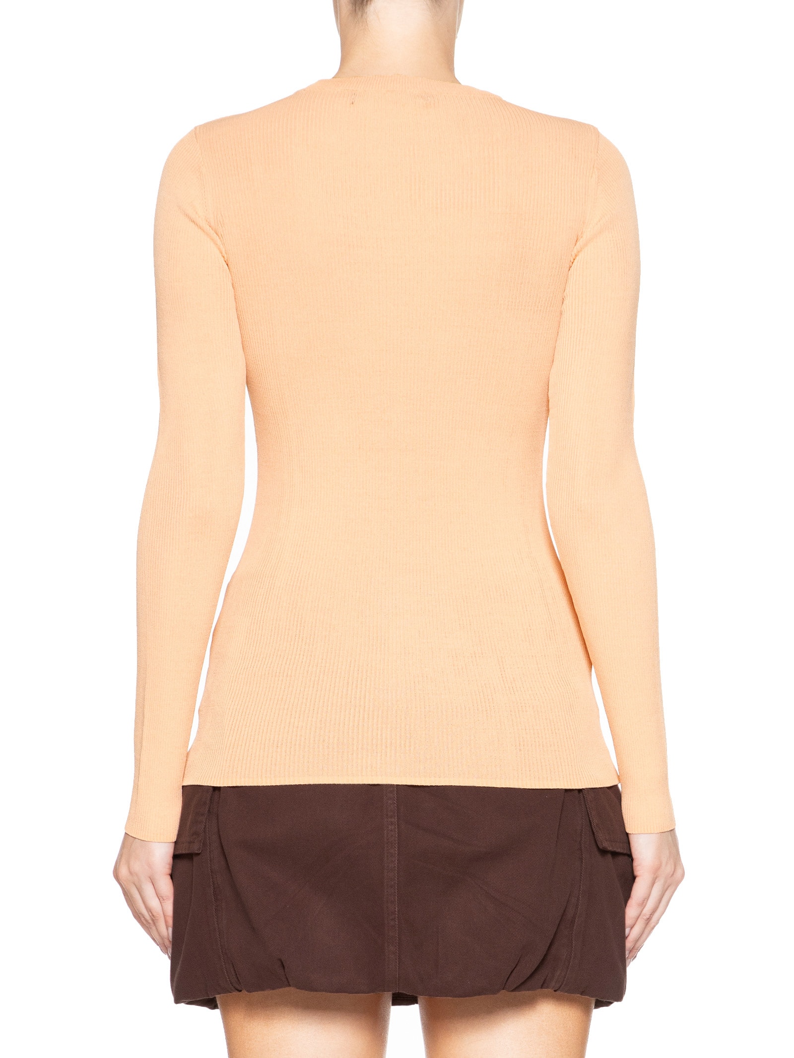 Blusa Feminina Com Manga Longa Canelada De Tricot Laranja Animale