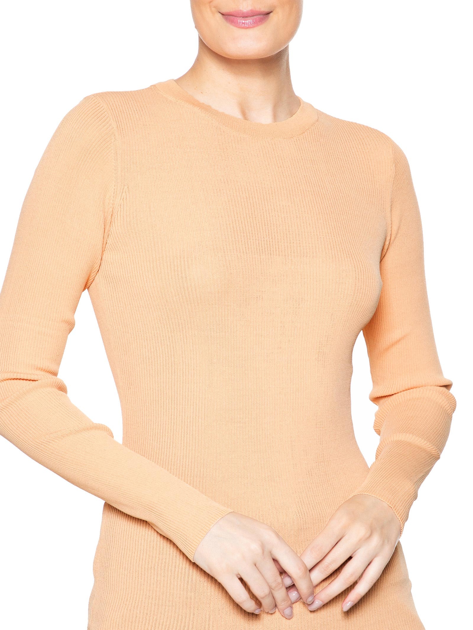 Blusa Feminina Com Manga Longa Canelada De Tricot Laranja Animale