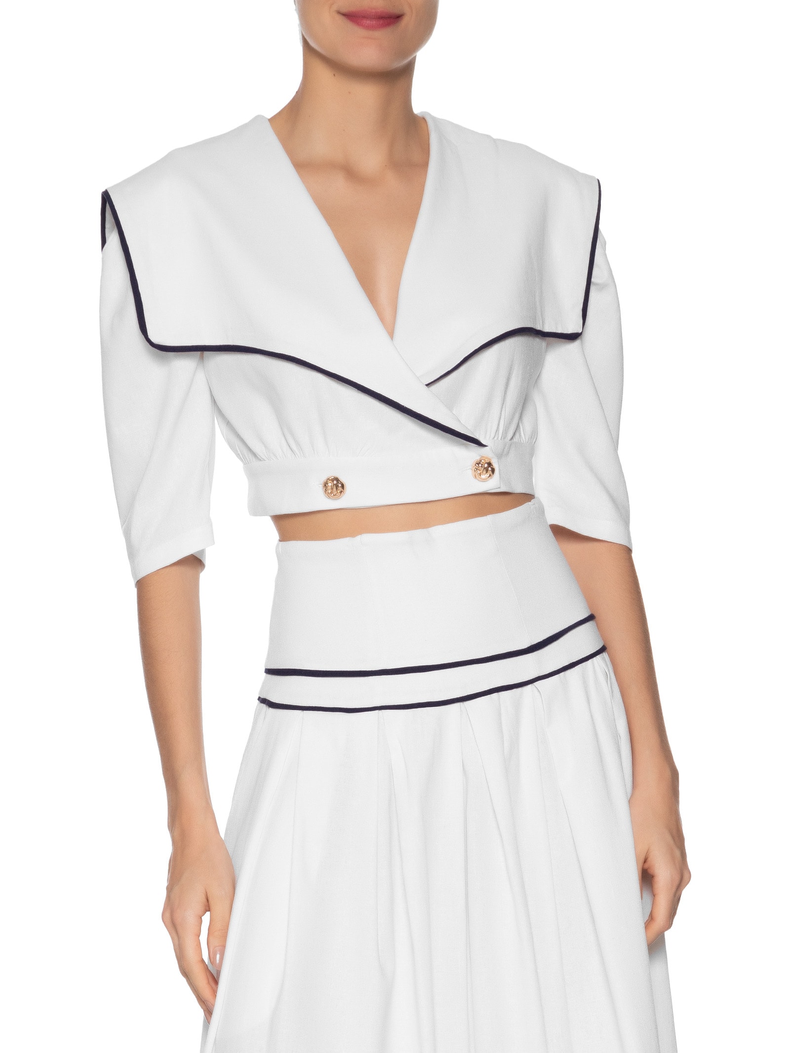 Blusa Feminina Com Pala Sobreposta Em Linho Misto Branco '2Essential