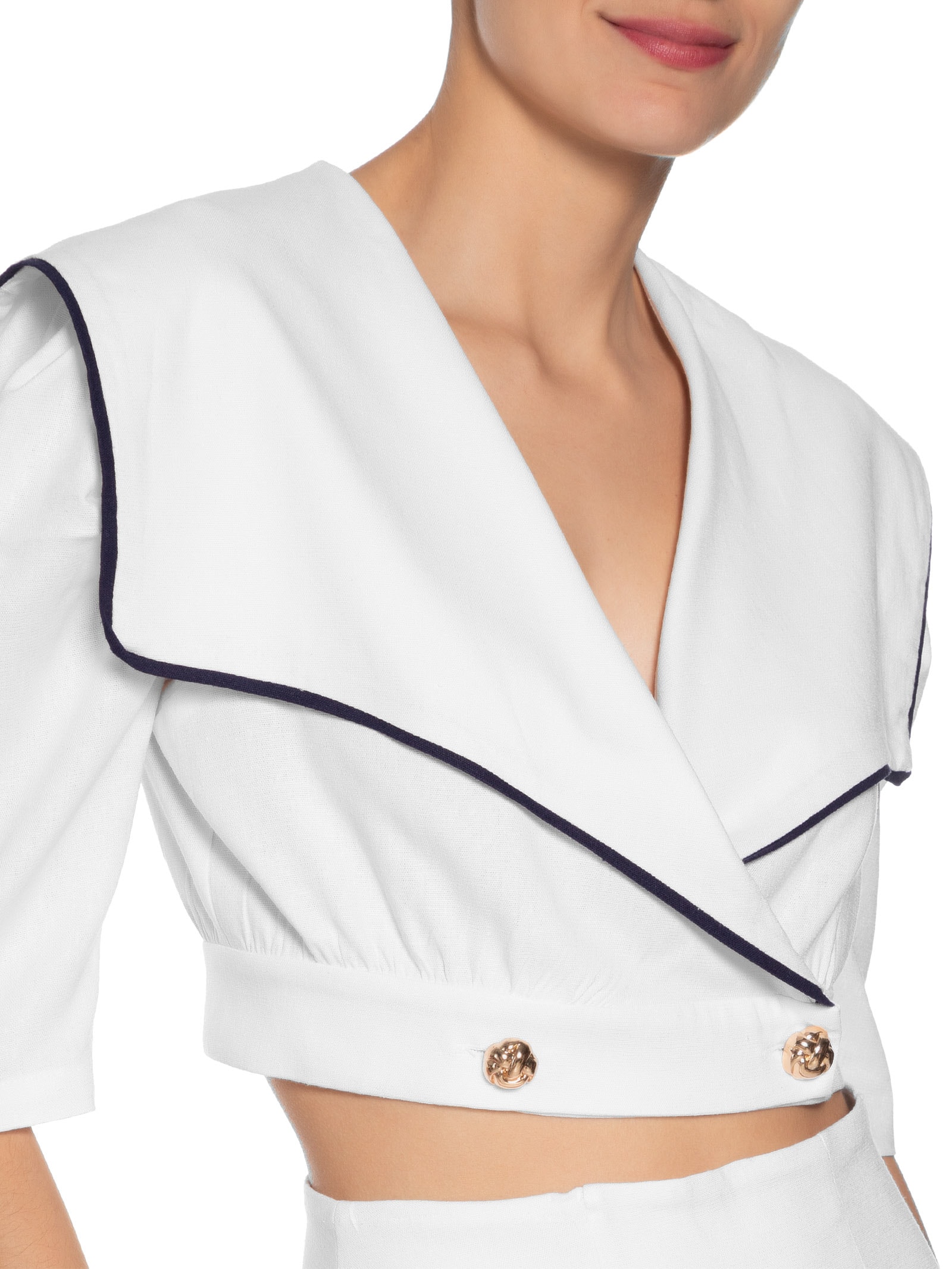 Blusa Feminina Com Pala Sobreposta Em Linho Misto Branco '2Essential