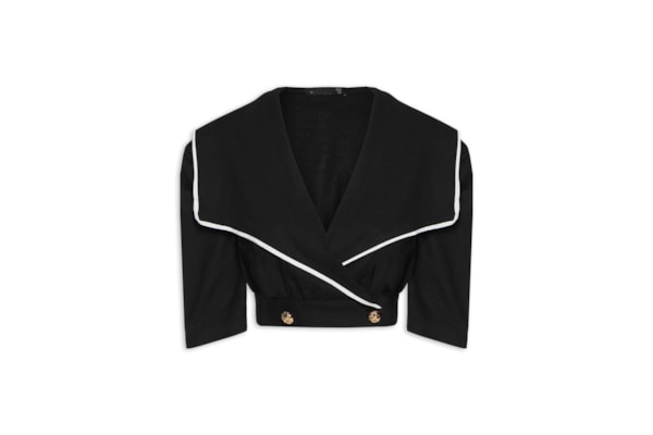 Blusa Feminina Com Pala Sobreposta Em Linho Misto - Preto