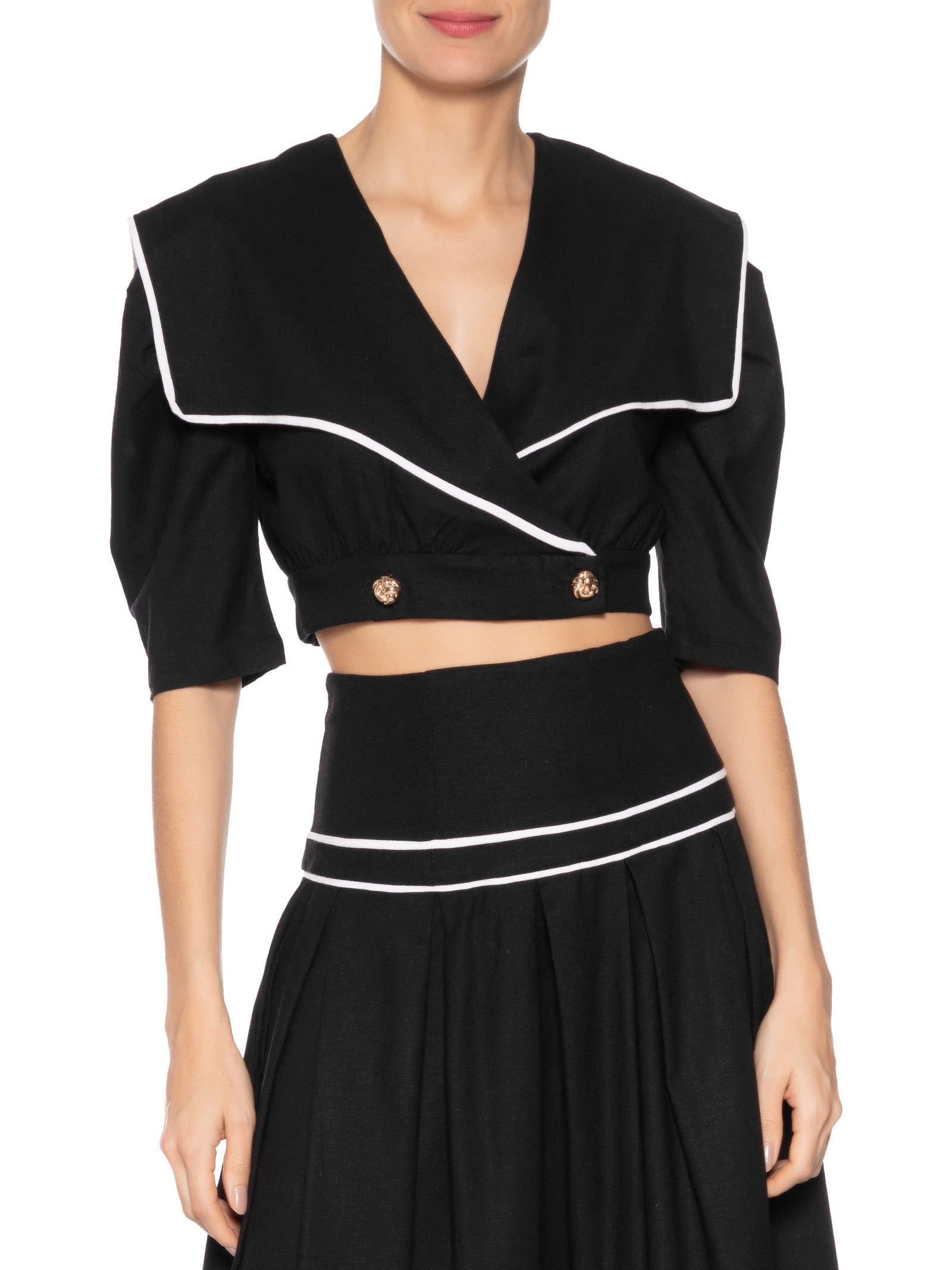 Blusa Feminina Com Pala Sobreposta Em Linho Misto Preto '2Essential