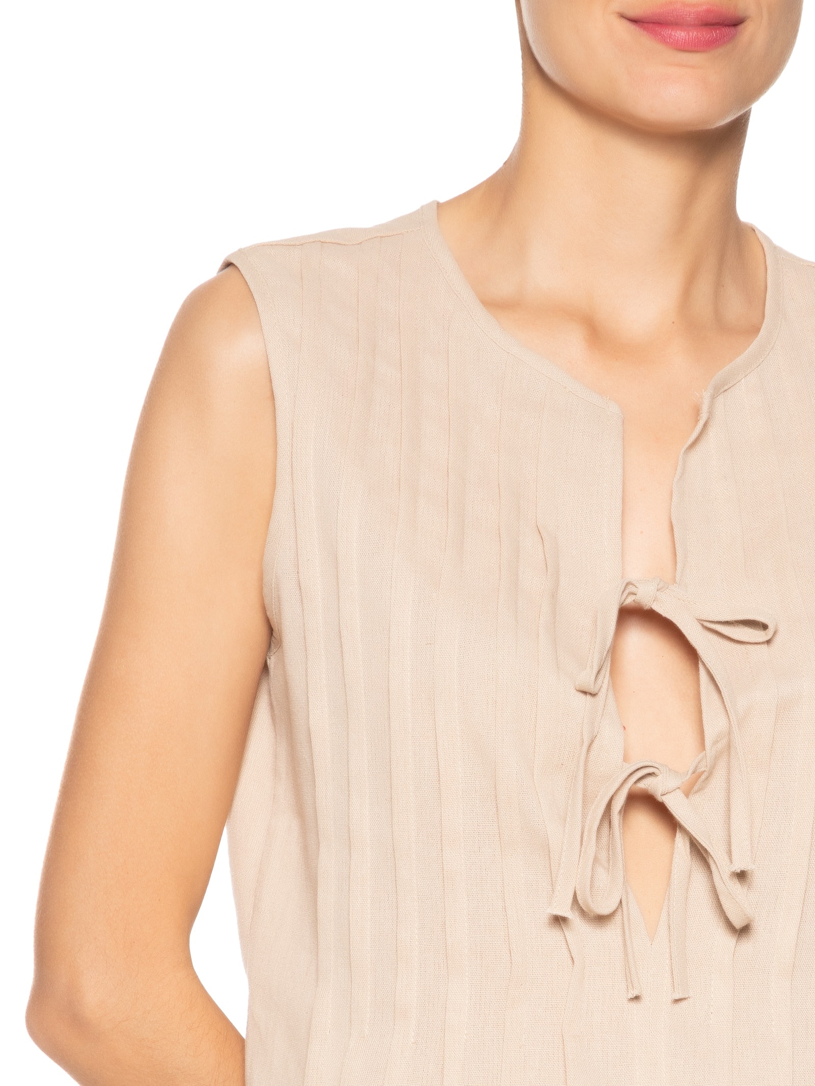 Blusa Feminina Com Pregas E Amarração Frontal Bege '2Essential