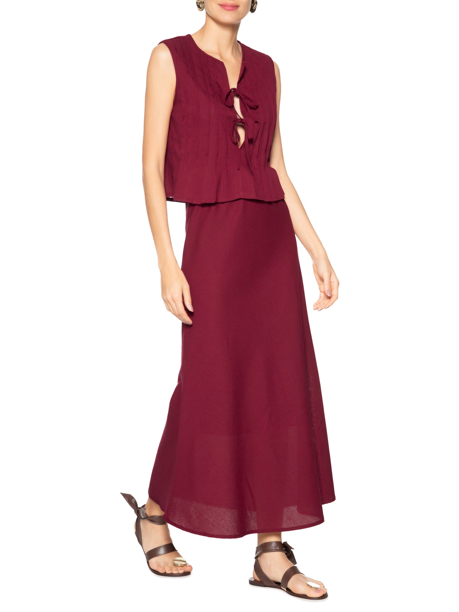 Blusa Feminina Com Pregas E Amarração Frontal Vinho '2Essential
