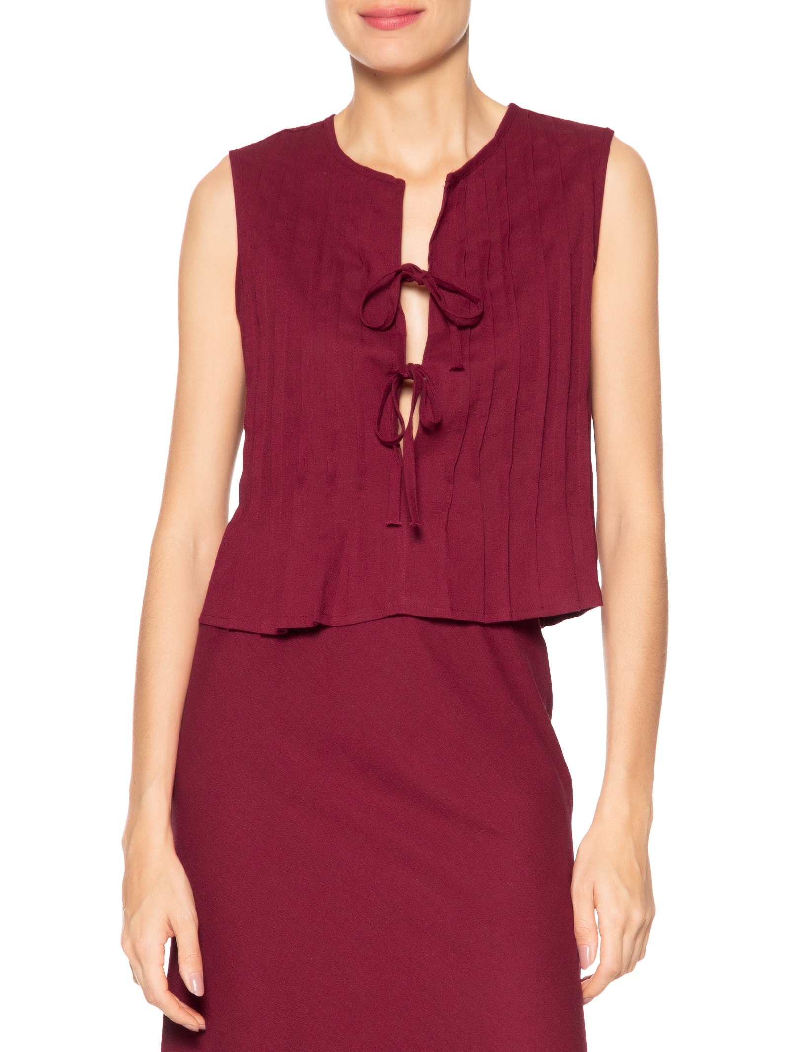 Blusa Feminina Com Pregas E Amarração Frontal Vinho '2Essential
