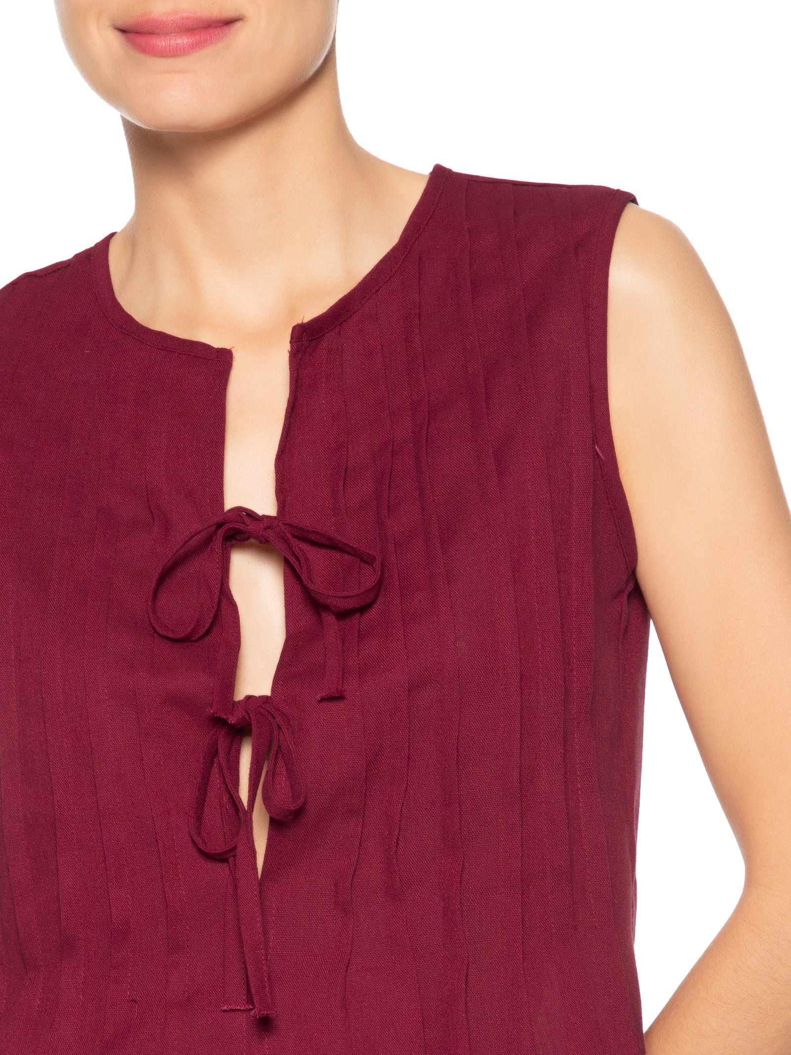 Blusa Feminina Com Pregas E Amarração Frontal Vinho '2Essential