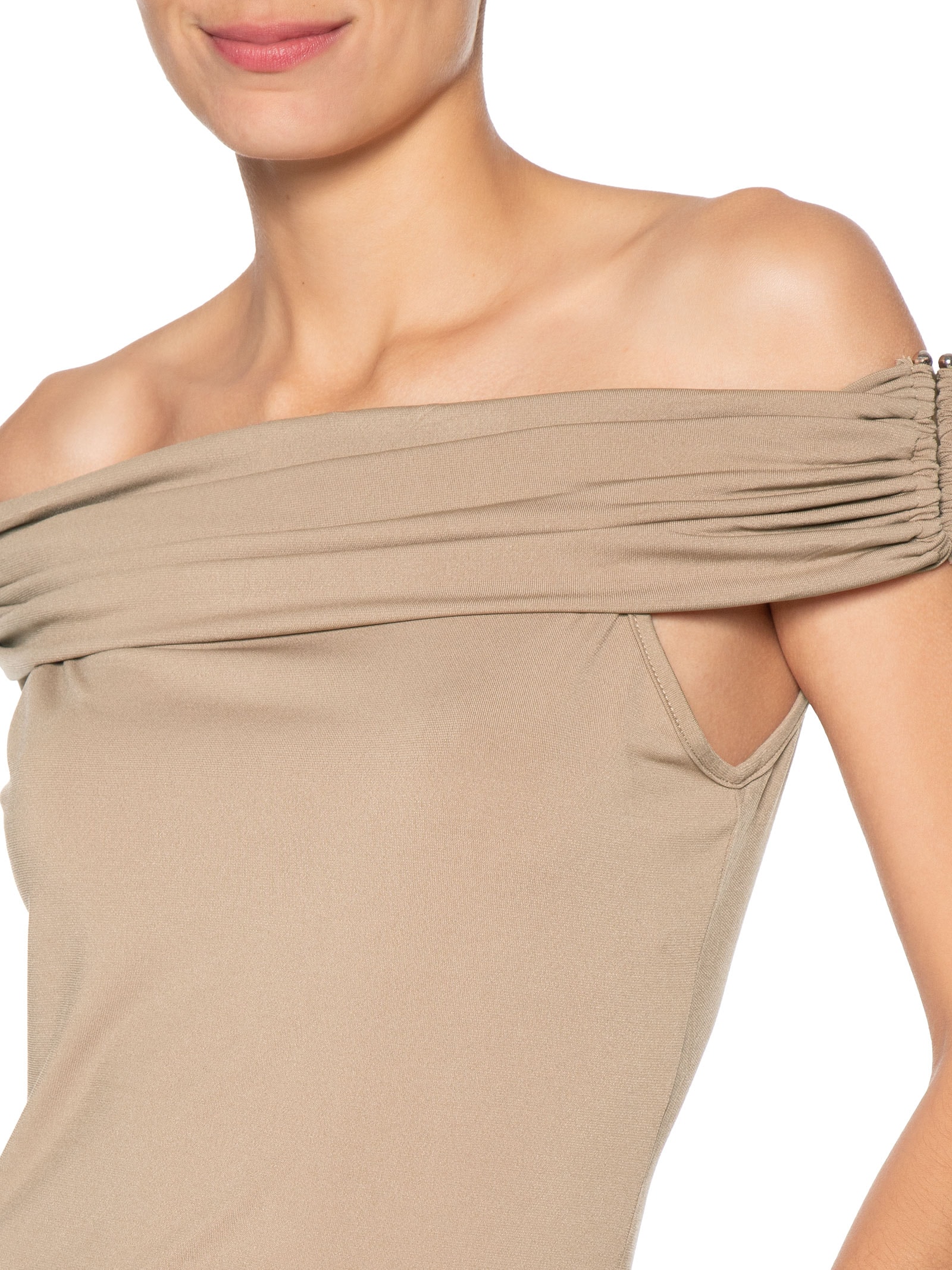 Blusa Feminina Com Sobreposição Plissada Bege Market 33