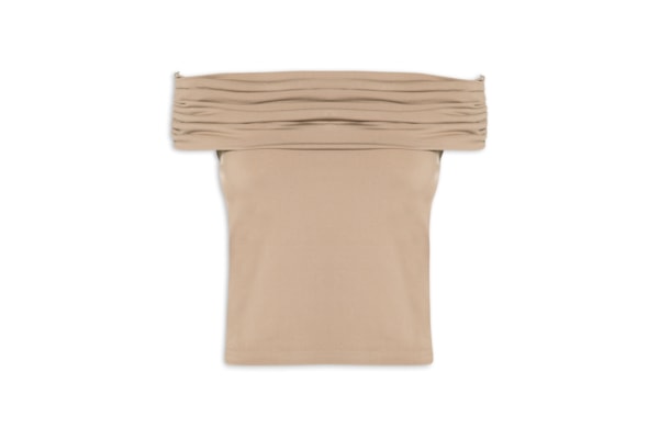 Blusa Feminina Com Sobreposição Plissada - Bege