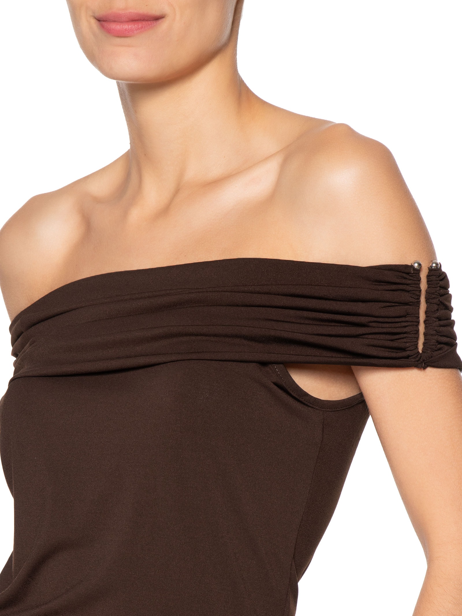 Blusa Feminina Com Sobreposição Plissada Marrom Market 33