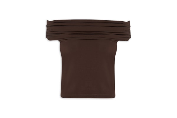 Blusa Feminina Com Sobreposição Plissada - Marrom