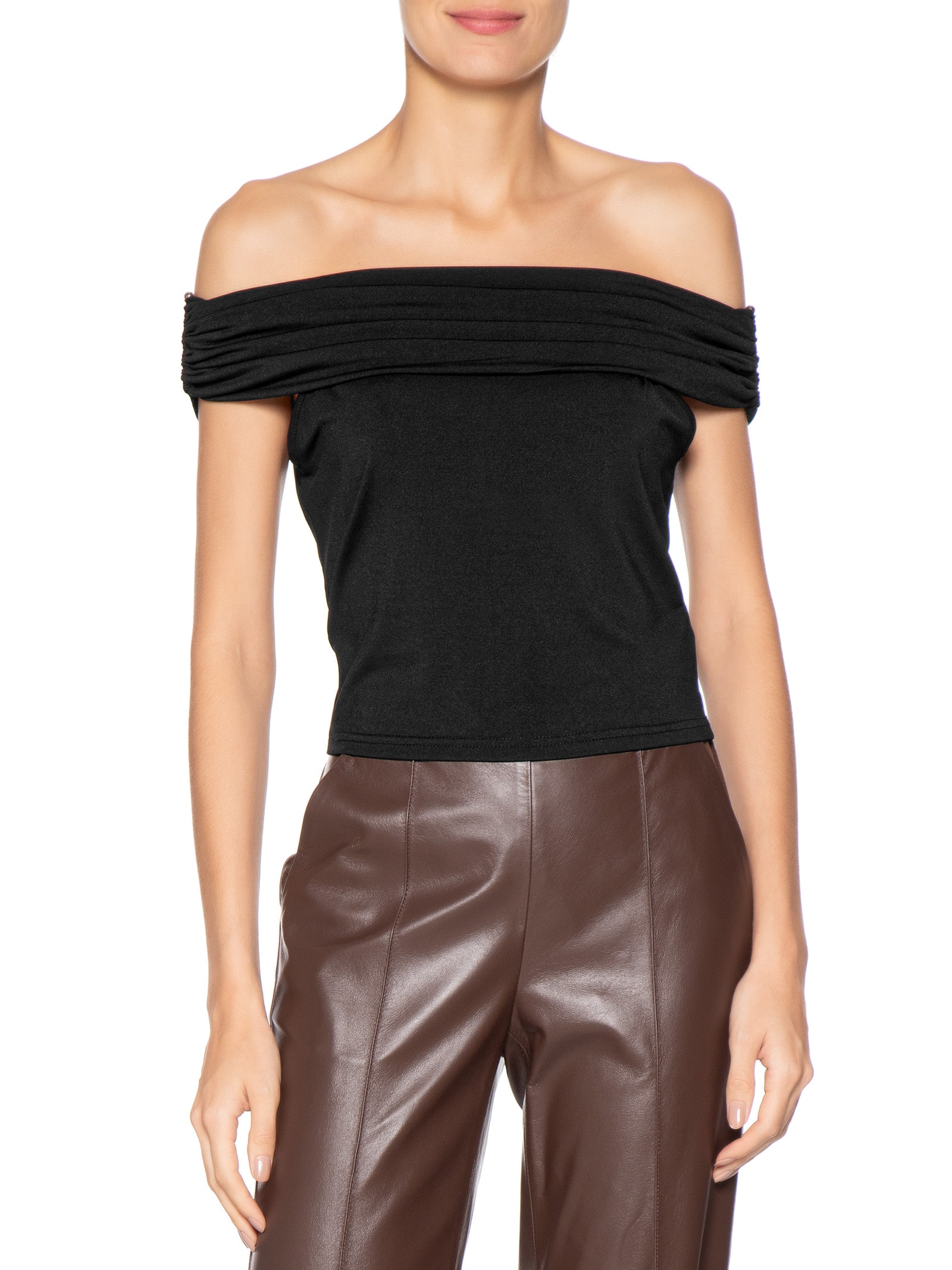 Blusa Feminina Com Sobreposição Plissada Preto Market 33