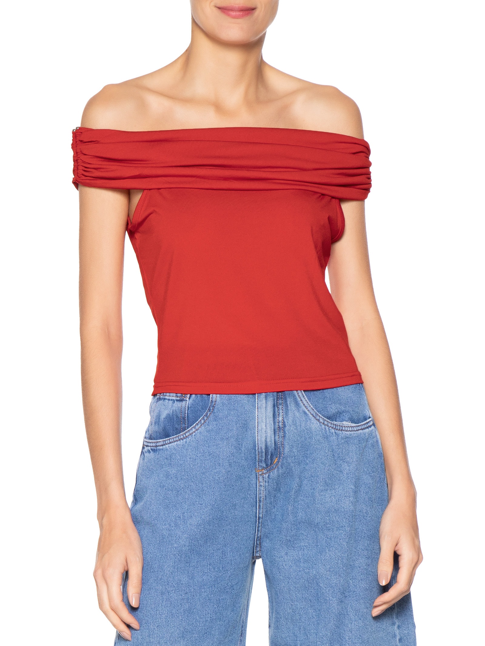 Blusa Feminina Com Sobreposição Plissada Vermelho Market 33