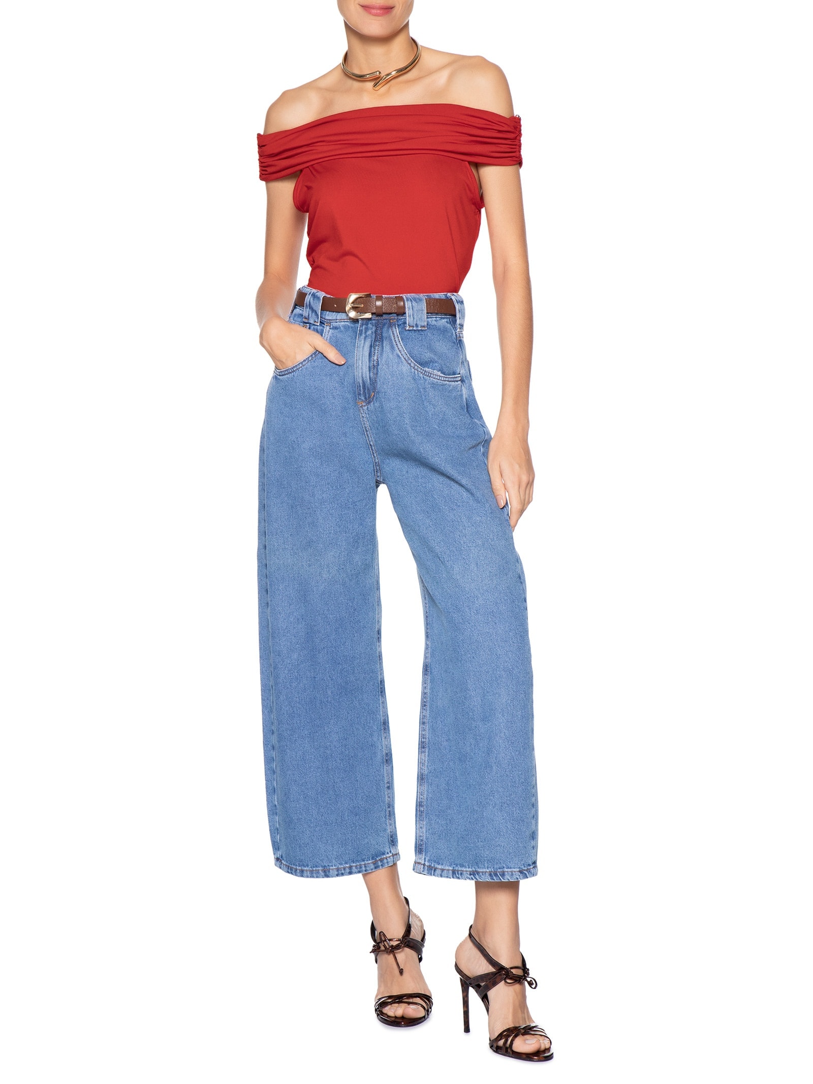 Blusa Feminina Com Sobreposição Plissada Vermelho Market 33