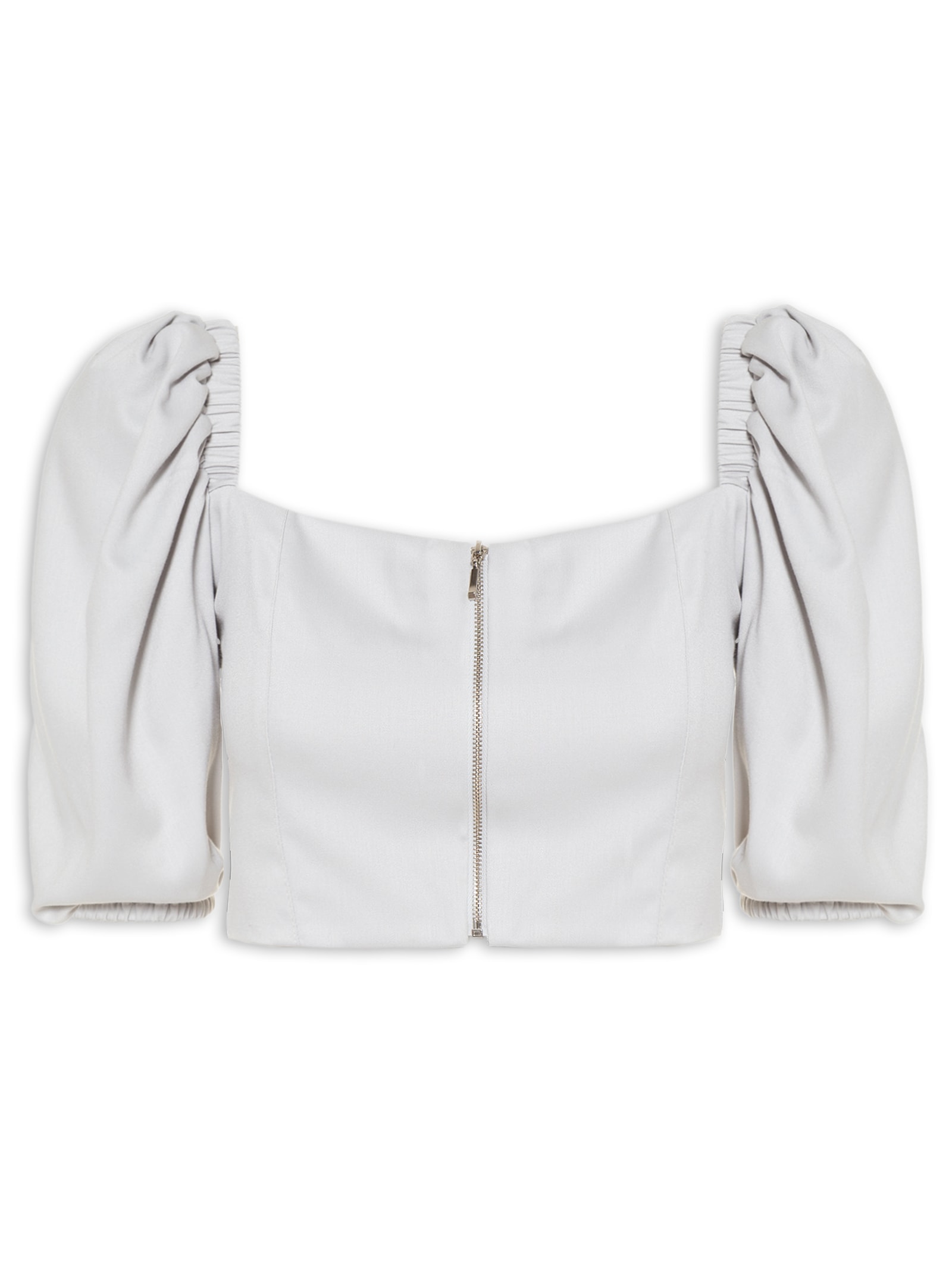 Blusa Feminina Com Zíper Fontal Cinza Basiq