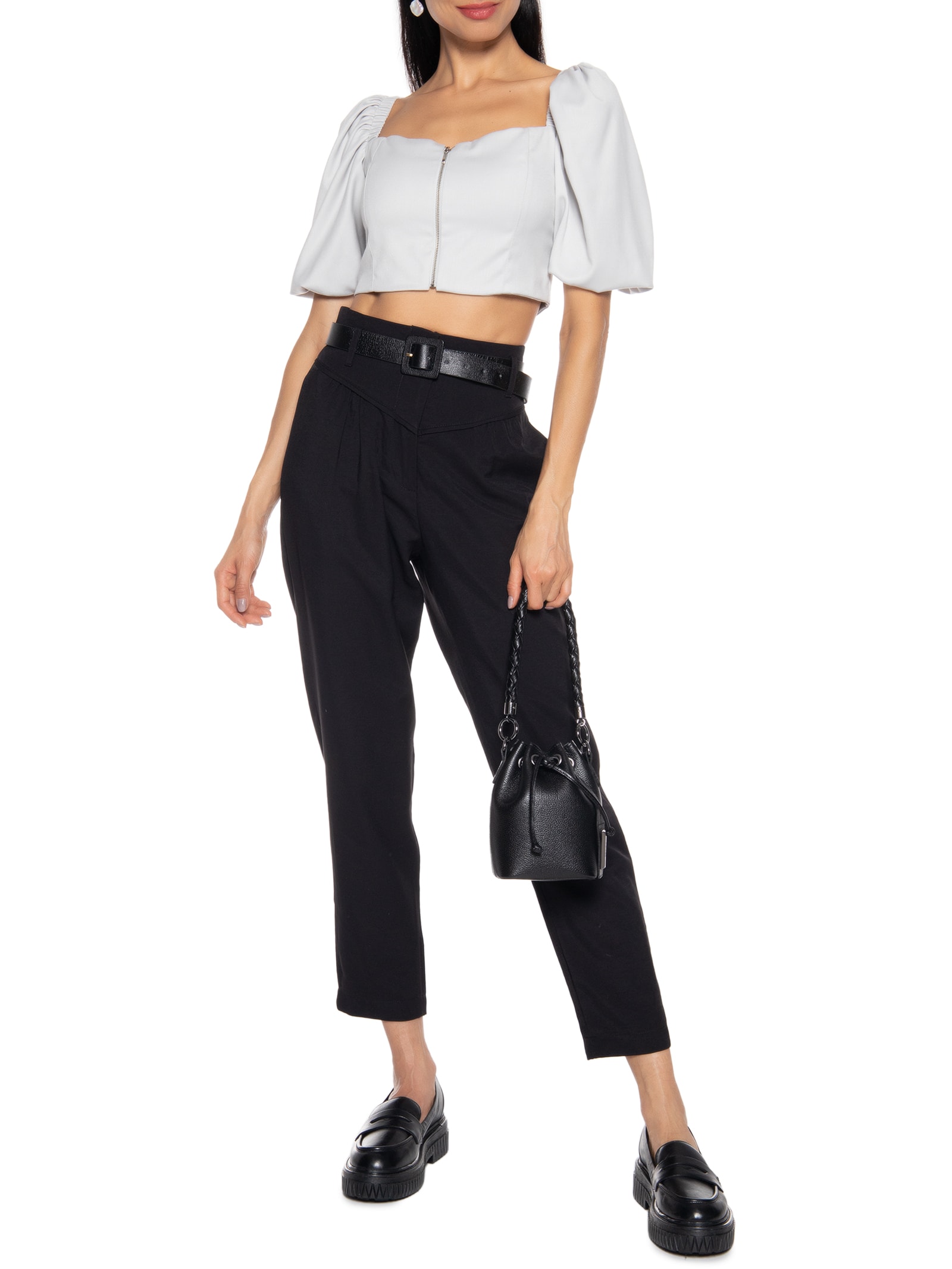 Blusa Feminina Com Zíper Fontal Cinza Basiq