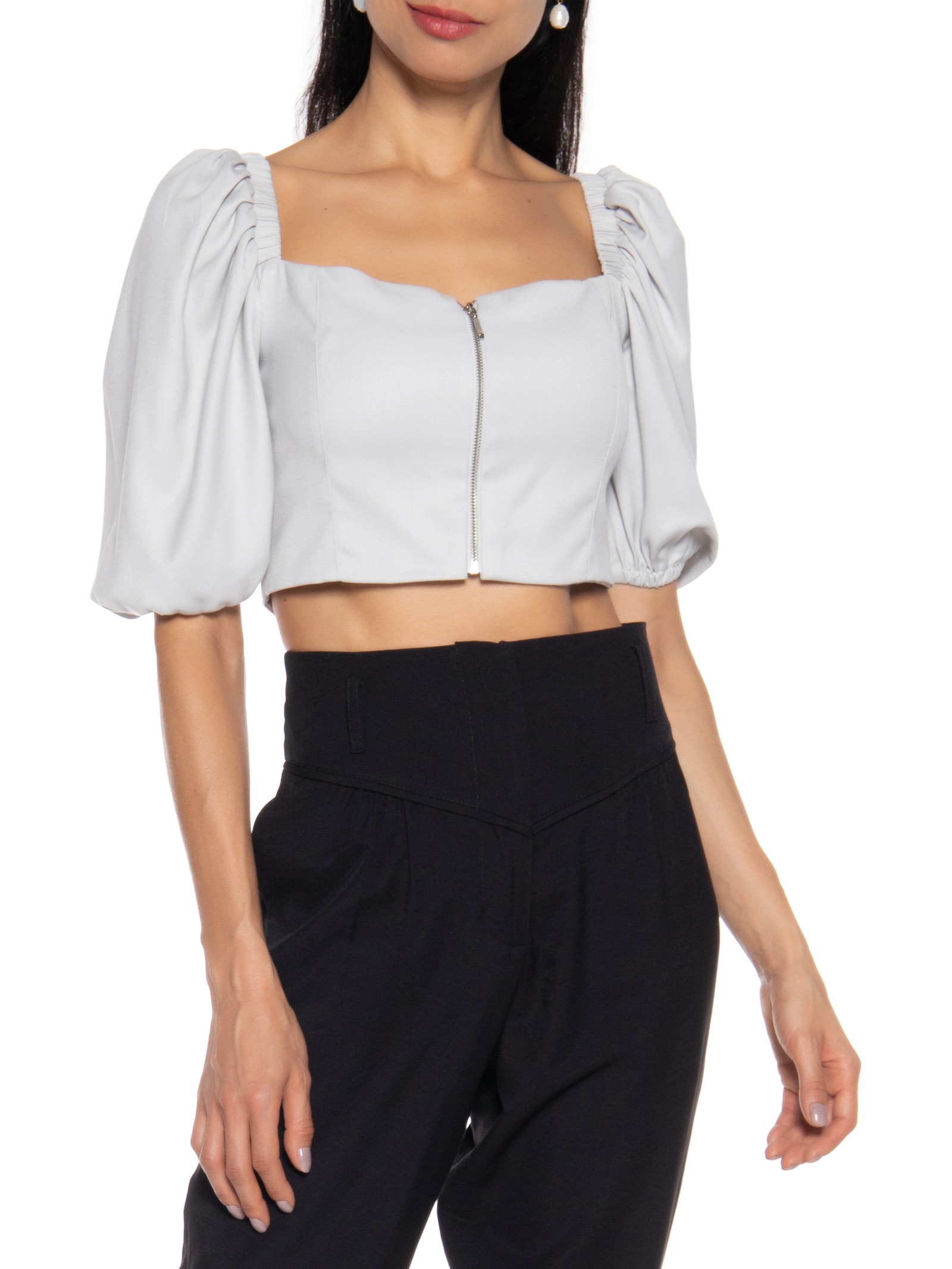 Blusa Feminina Com Zíper Fontal Cinza Basiq