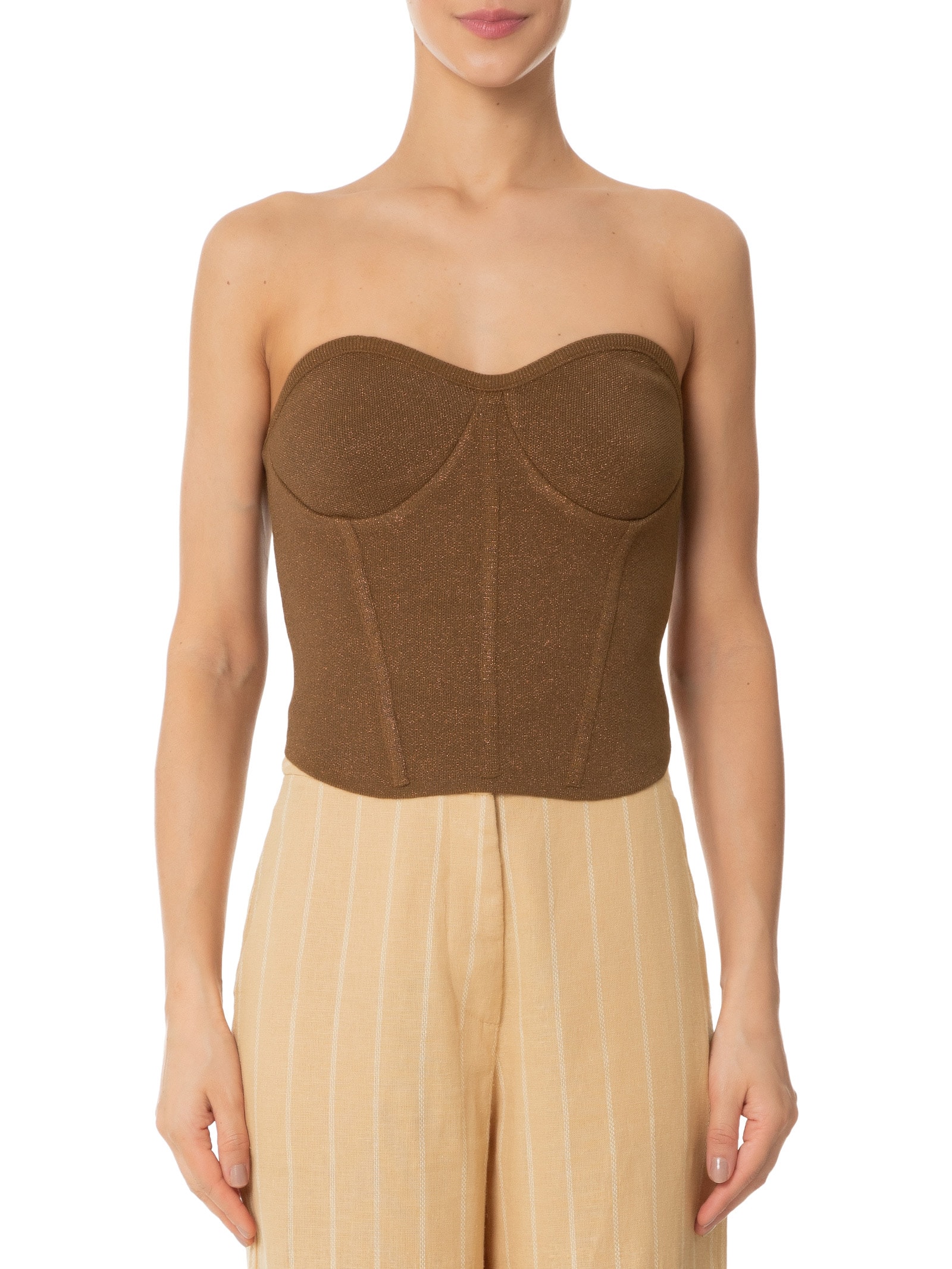 Blusa Feminina Corselet Tricot Brilho Marrom Dress To