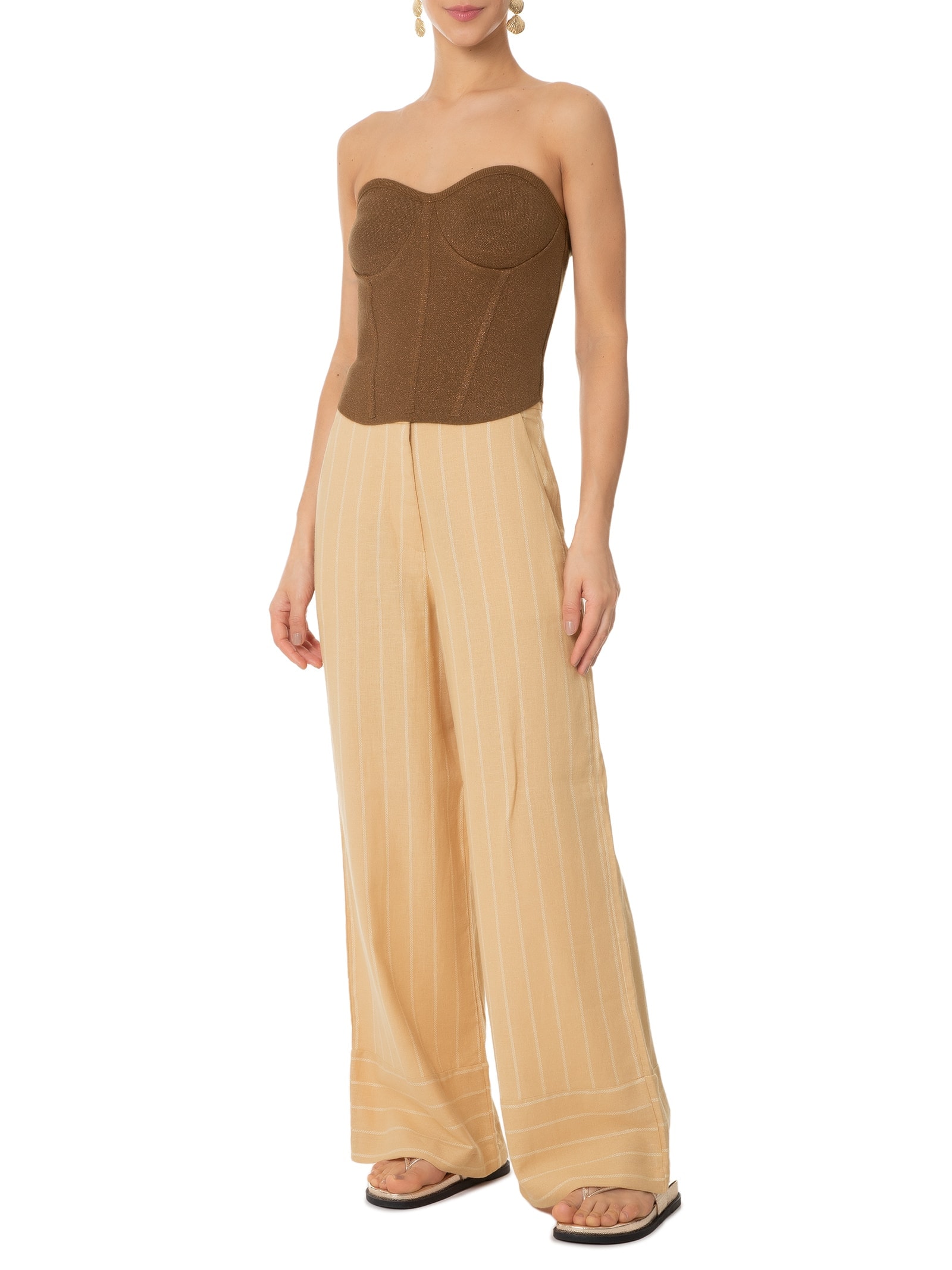 Blusa Feminina Corselet Tricot Brilho Marrom Dress To